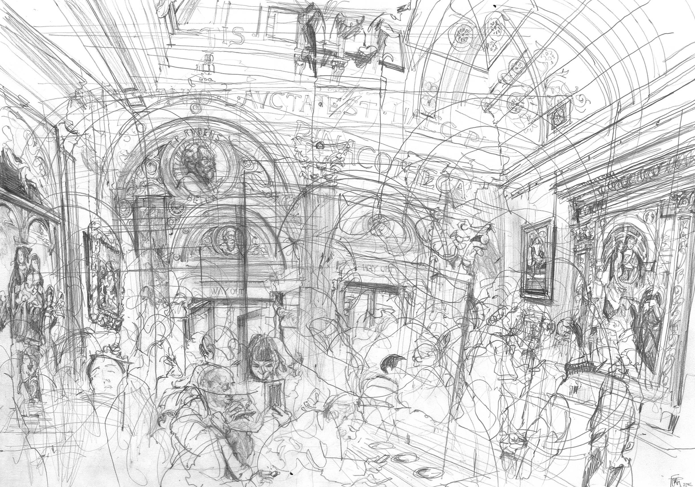 A2 Drawing Landscape - Central Hall Cascade Sold